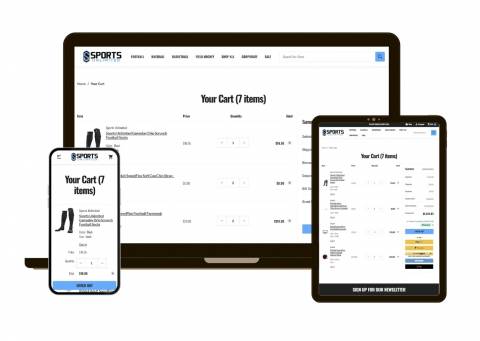 Responsive BigCommerce dashboard shown across desktop, tablet, and smartphone devices for seamless multi-platform store management.